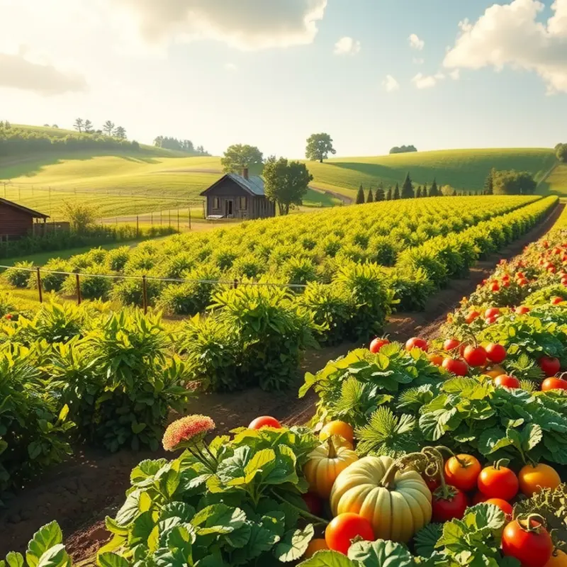 A vibrant field showcasing the abundance of organic fruits and vegetables.