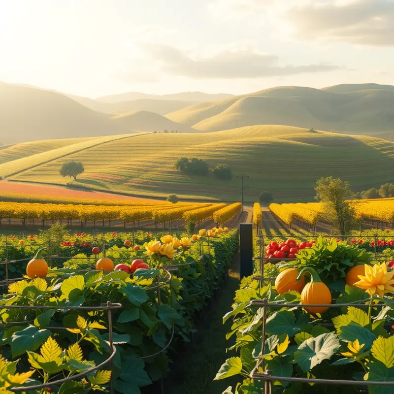 Sunlit Swiss landscape showcasing abundant produce.