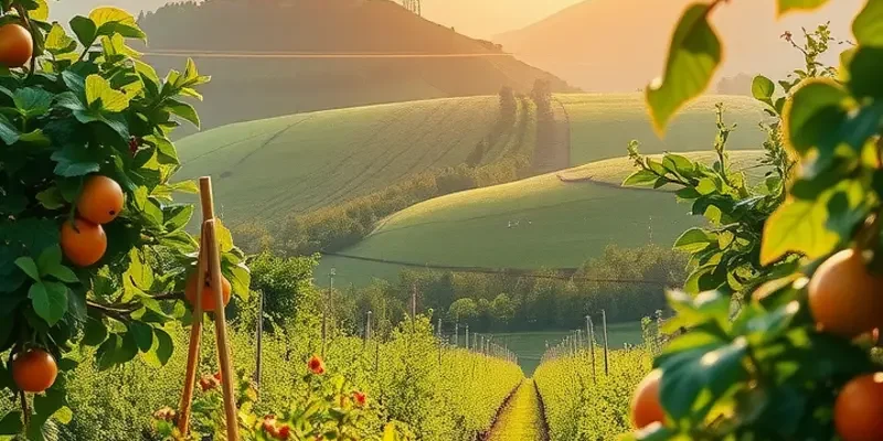 A beautiful, sunlit landscape showcasing various ancient grain fields.