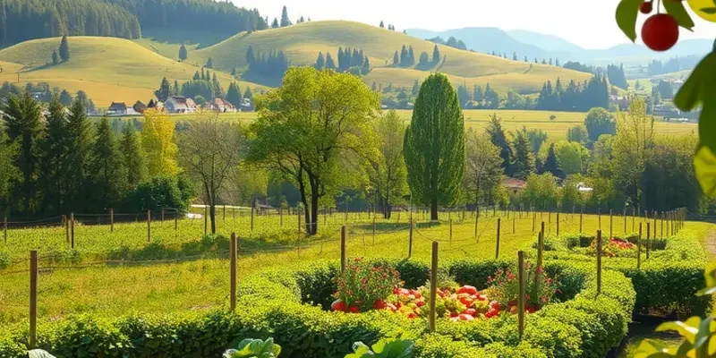 An expansive view of an orchard filled with healthy vegetables and fruits, representing the essence of organic nutrition.