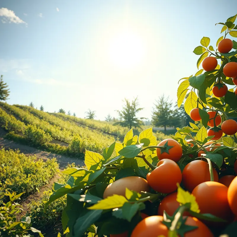 A sunlit field filled with vibrant organic produce reflecting Africa’s rich culinary heritage.
