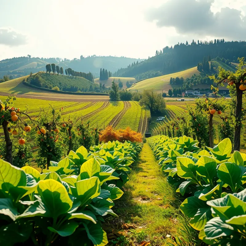 A scenic orchard representing the natural ingredients that inspire European desserts.