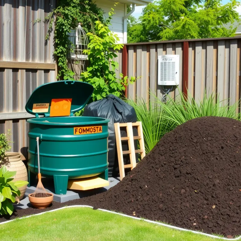 A vibrant kitchen setting with composting materials, showcasing the beauty of organic food management.