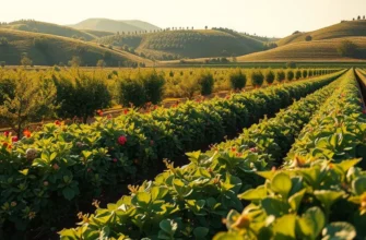 A photorealistic landscape showcasing a sunlit field filled with organic vegetables and fruits in harmony with nature.