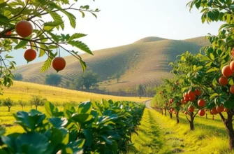 A sunlit field showcasing vibrant fruits and vegetables growing naturally.
