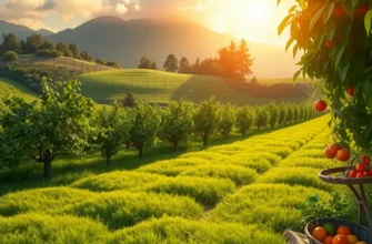 A beautiful landscape teeming with fresh fruits and vegetables, representing wholesome nutrition.