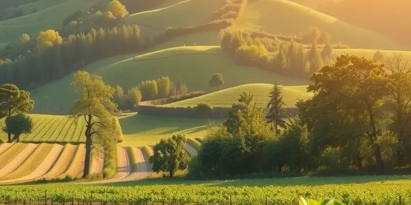 A tranquil orchard scene depicting healthy foods that symbolize balanced nutrition.
