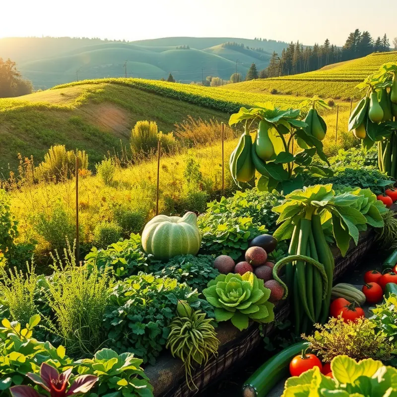 A sunlit field filled with vibrant fruits and vegetables, evoking the joy of fresh produce.