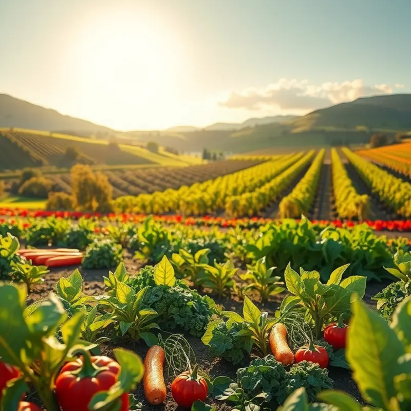 A sunlit field showcasing the beauty of organic produce and nature.