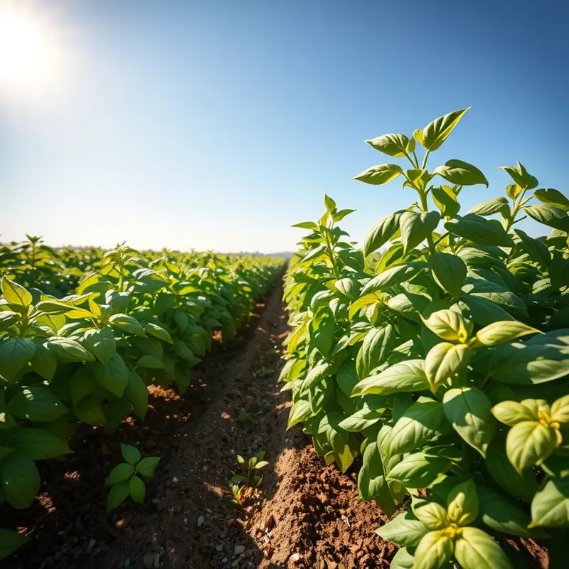 Lush fields of fresh basil basking in the sun.