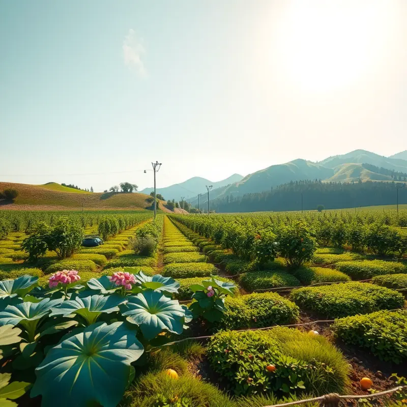 A vibrant sunlit field showcasing fresh organic produce.