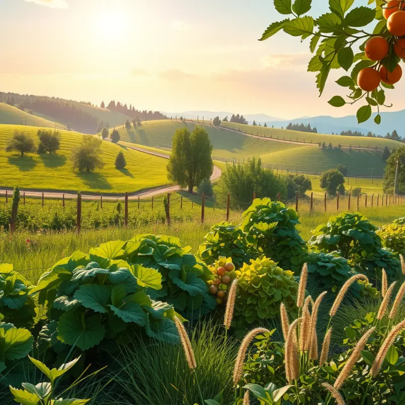 A sunlit field filled with vibrant vegetables and fruits, representing the abundance of organic produce.