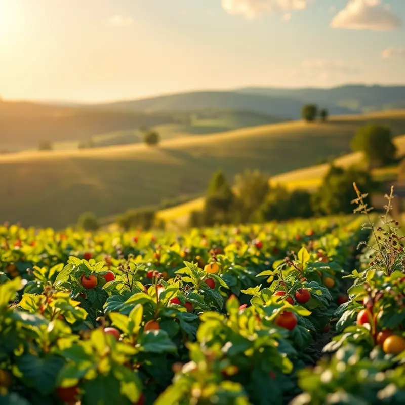 A sunlit field showcasing the vibrant colors of organic produce.