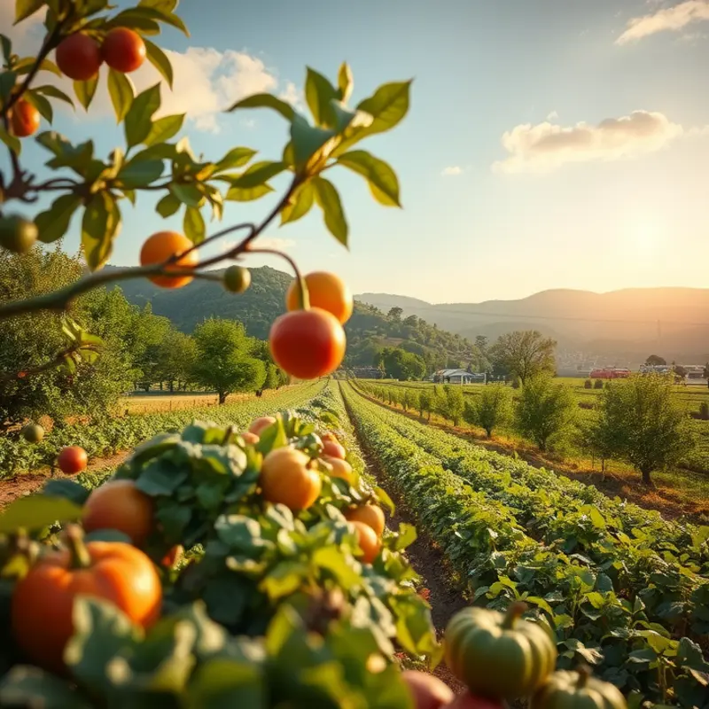 A vibrant field filled with fresh vegetables and fruits, symbolizing the abundance of nutritious ingredients for one-pot meals.