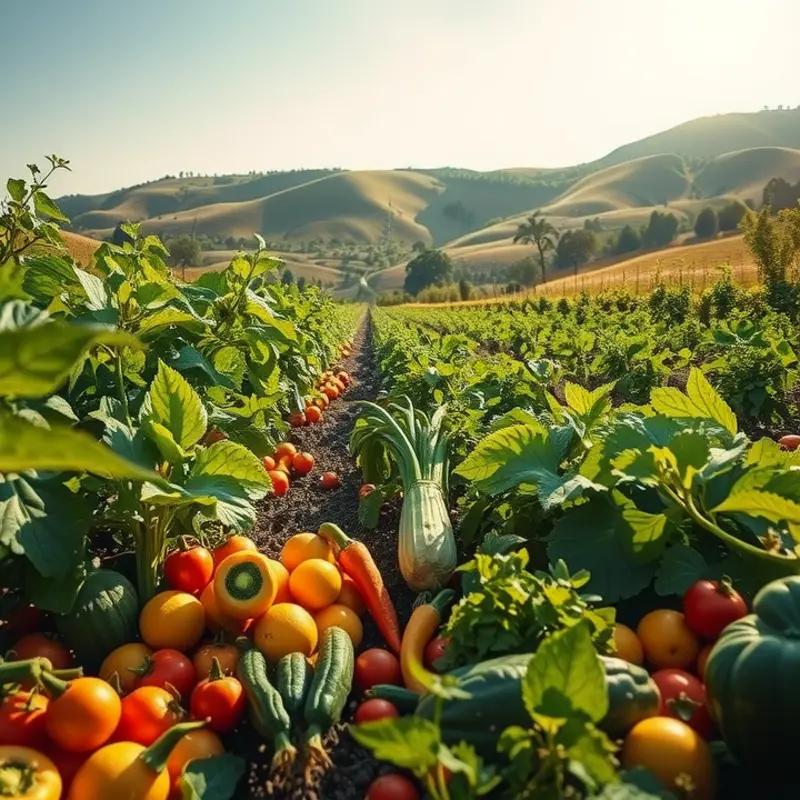 A sunlit orchard filled with vibrant, organic produce, representing the freshness of bilberries.