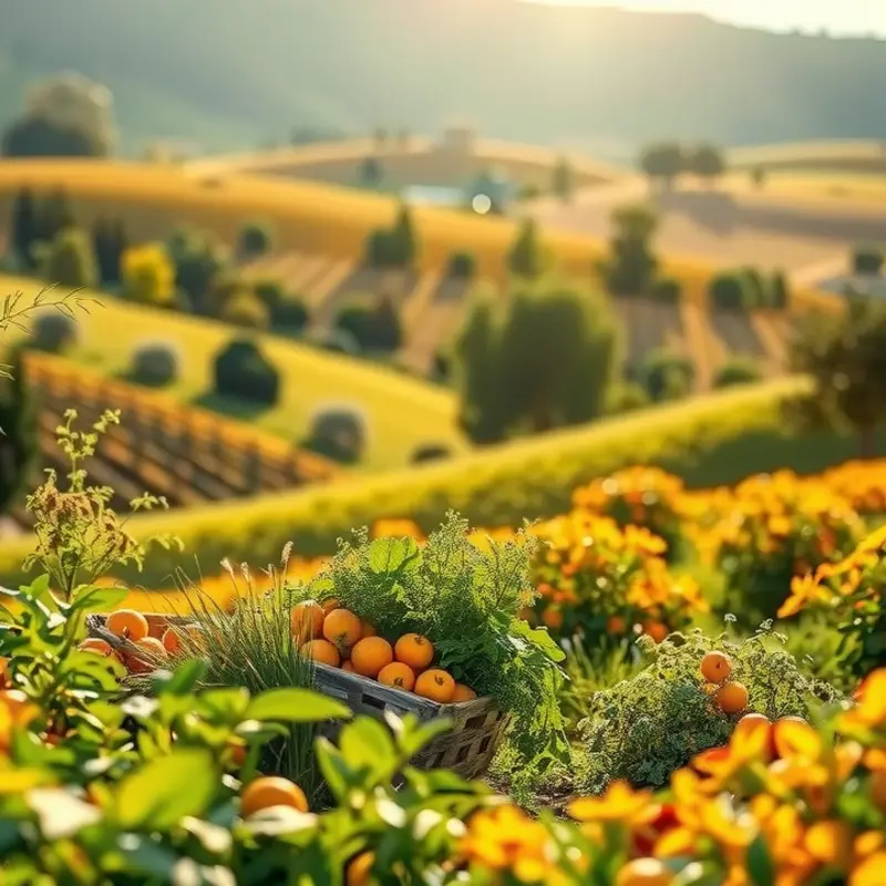 A sunlit field showcasing vibrant vegetables and fruits, representing the foundation for great soups.