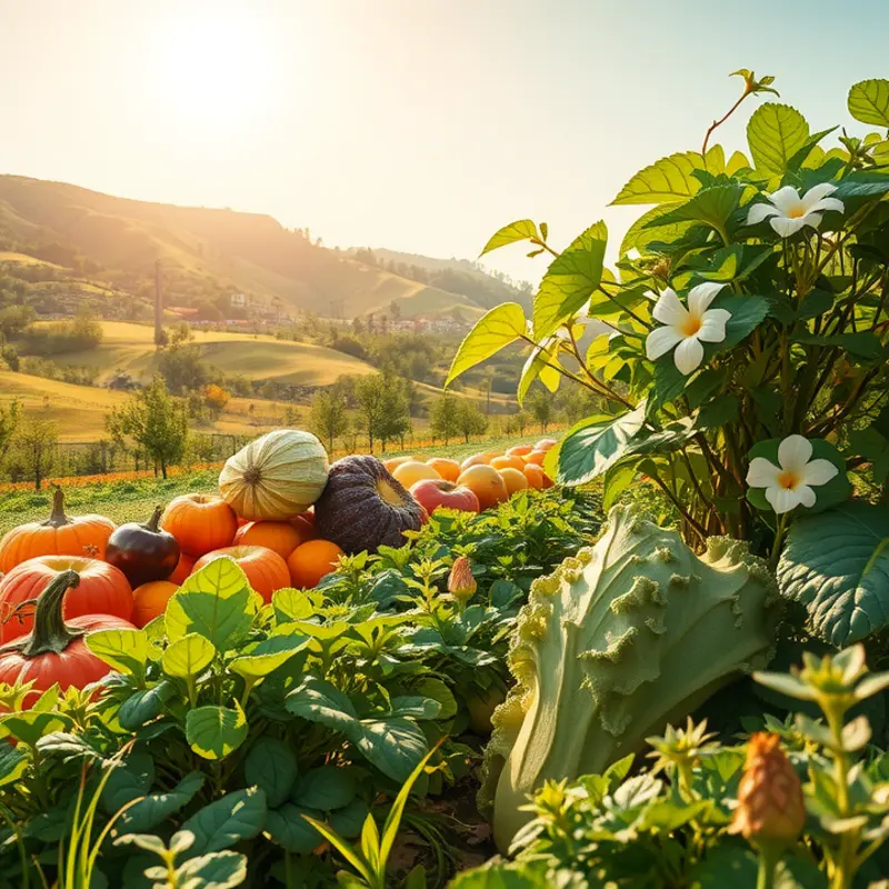 A vibrant field of organic vegetables and fruits symbolizing the natural approach of the blood type diet.
