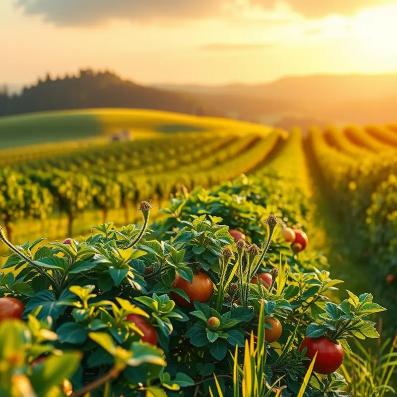 A vibrant sunlit field showcasing organic produce, symbolizing nature’s bounty.