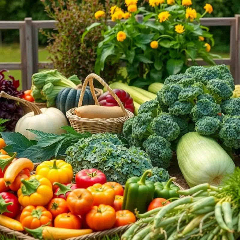A vibrant sunlit field brimming with organic produce, symbolizing fresh and healthy meal prep.