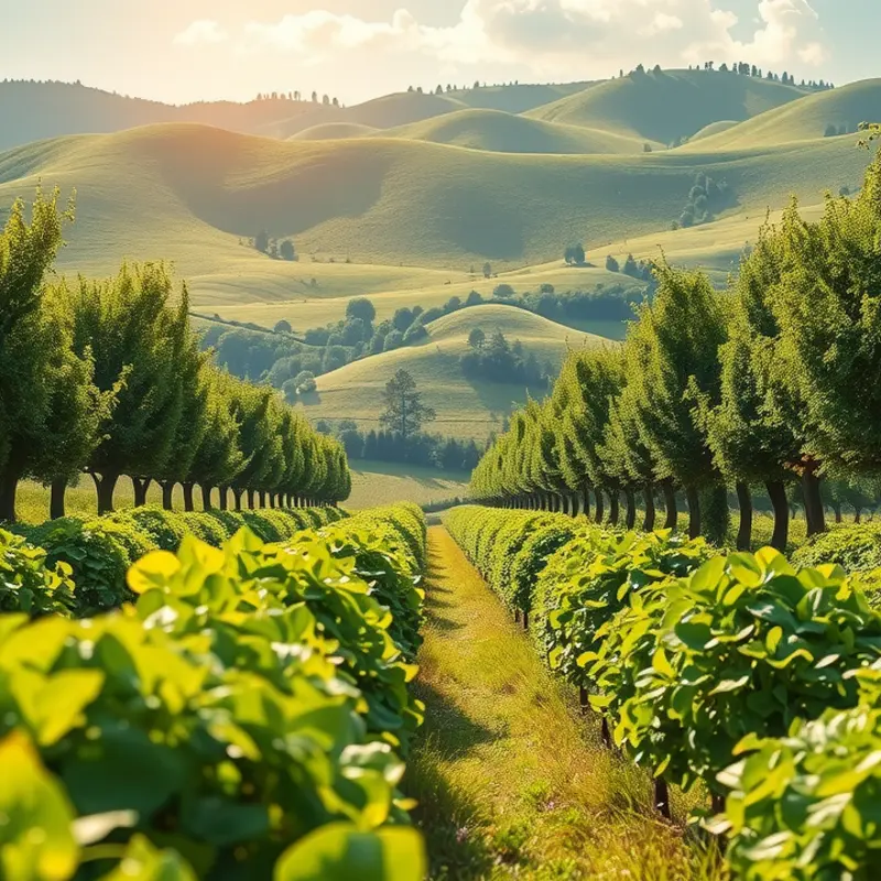A sunlit field filled with fresh vegetables and fruits.