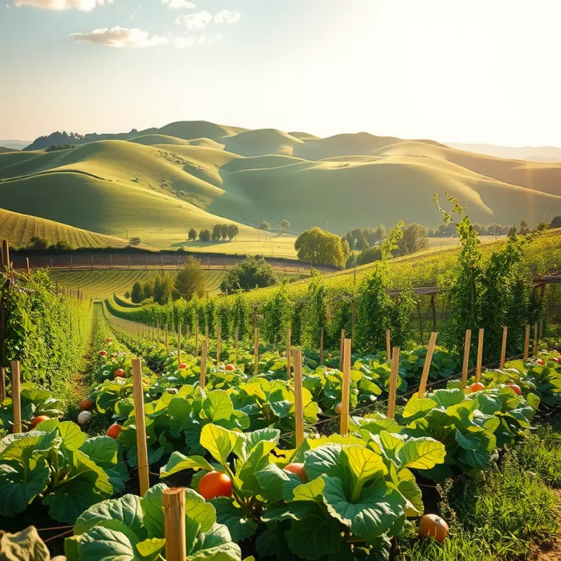 A sunlit orchard brimming with vibrant organic produce.