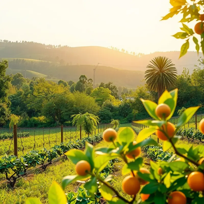 A serene, sunlit orchard showcasing nature’s abundance.