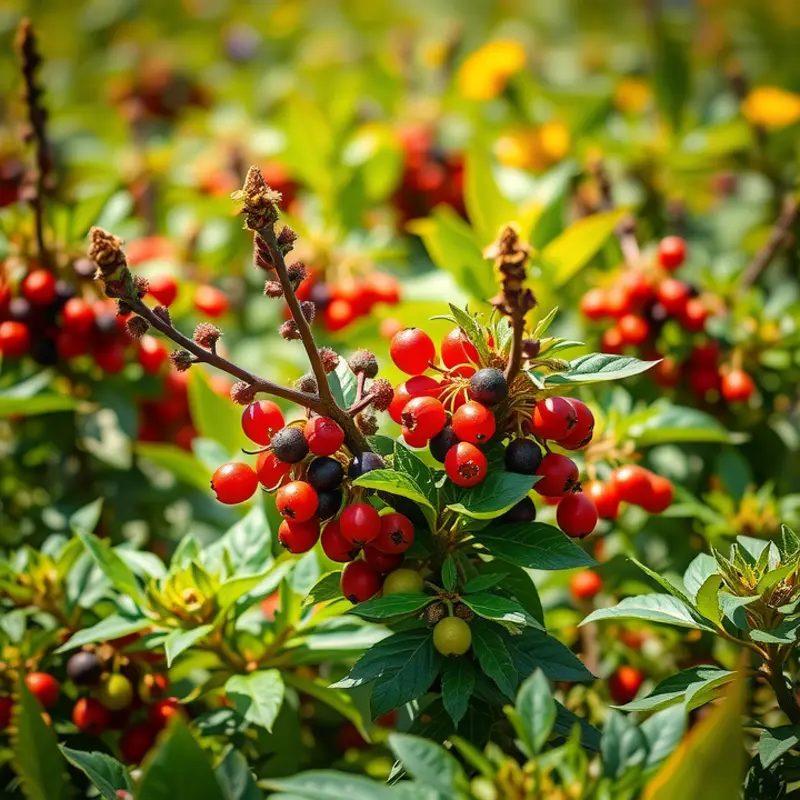 A lush field where buckthorn berries thrive among nature’s bounty.