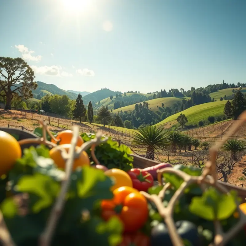 A sunlit orchard showcasing the vibrant colors of fresh produce.
