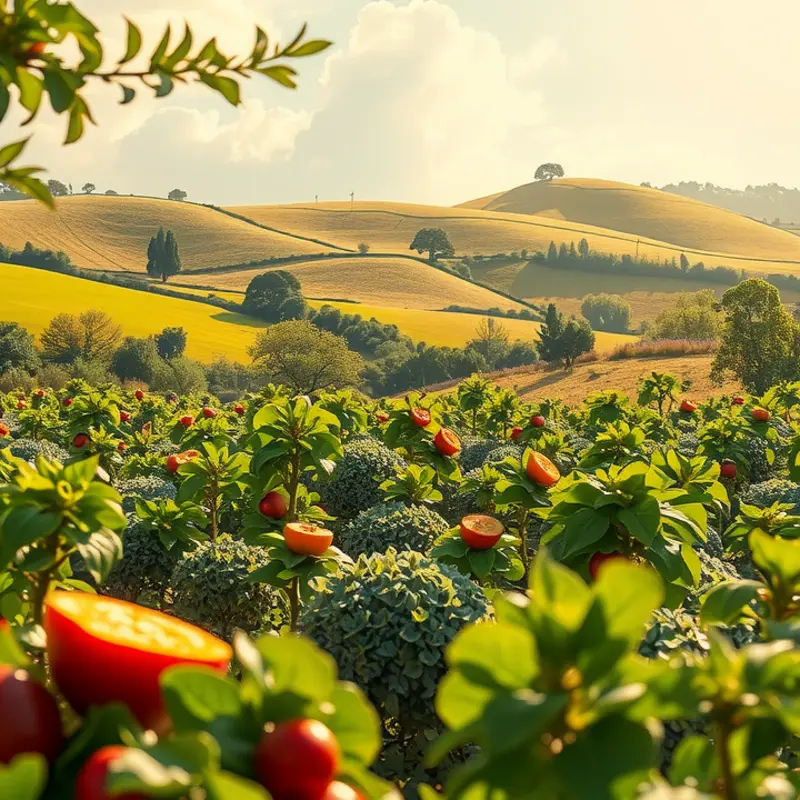 A vibrant landscape showcasing the abundance of organic produce.