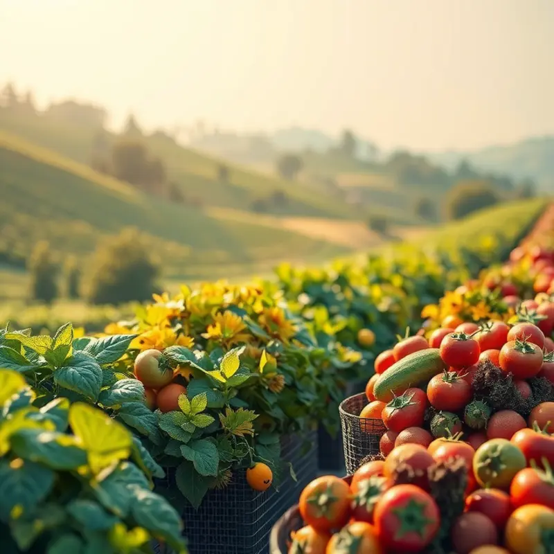 A sunlit orchard filled with vibrant, organic produce highlighting the essence of balanced meals.