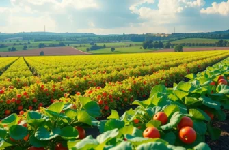 A panoramic view displaying organic fields teeming with fruits and vegetables.