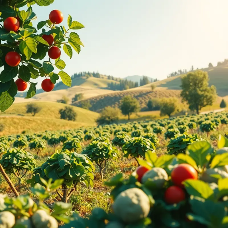 Lush fields showcasing organic vegetables and fruits embodying a carb-conscious vegetarian lifestyle.
