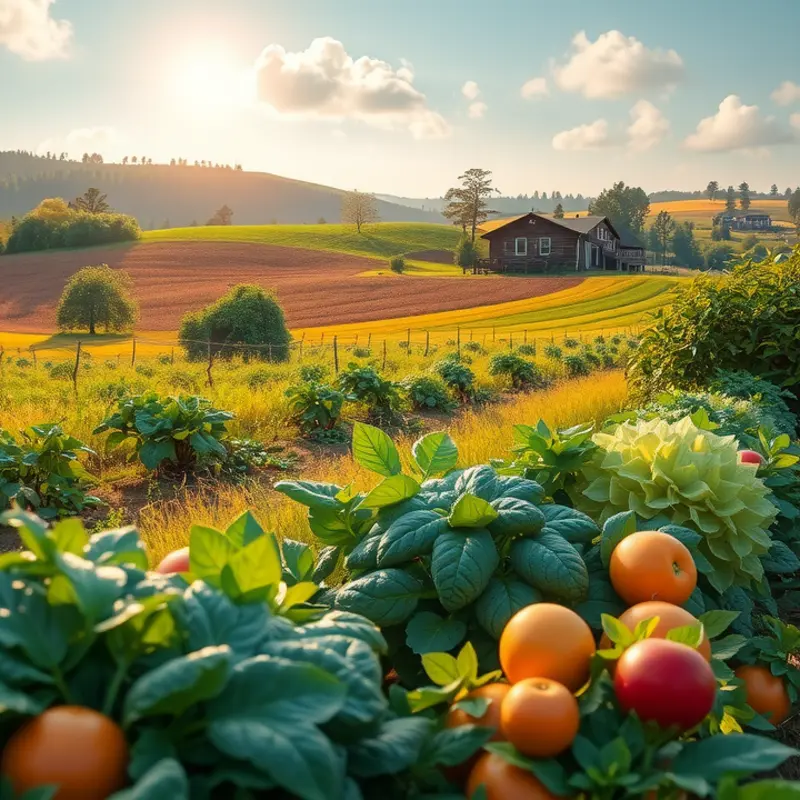 Lush fields showcasing organic vegetables and fruits embodying a carb-conscious vegetarian lifestyle.