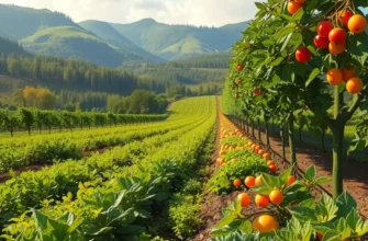 A picturesque sunlit field filled with organic produce representing the nutritional essence of carob.