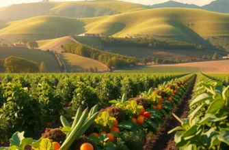 A beautiful organic landscape full of fresh vegetables and fruits.