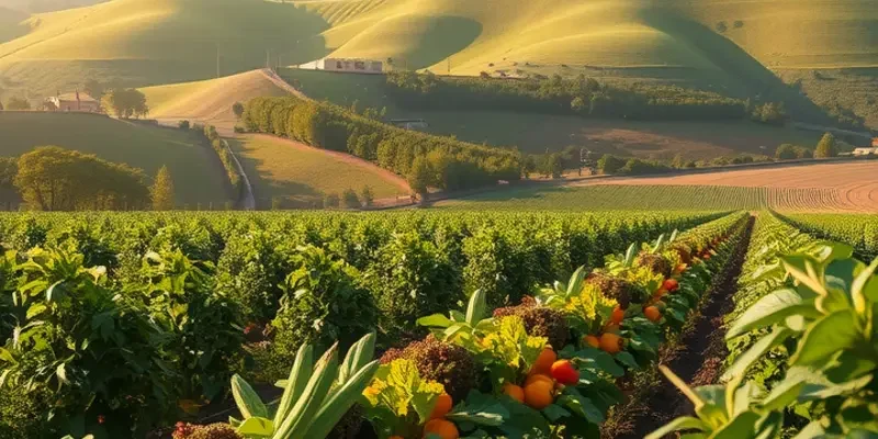 A beautiful organic landscape full of fresh vegetables and fruits.