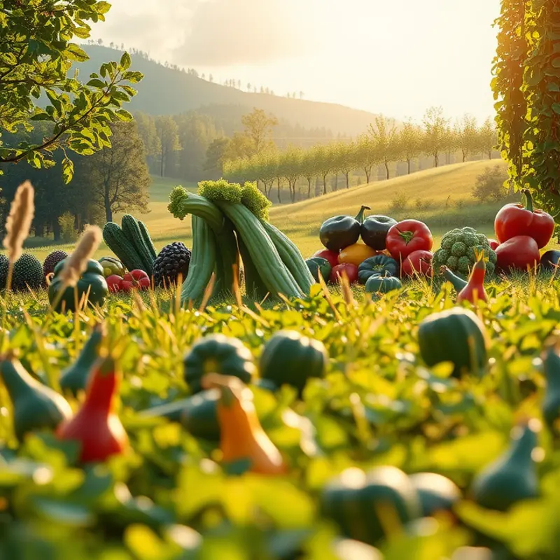 A serene nature scene showcasing vibrant organic produce.
