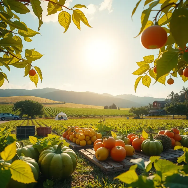A vibrant field showcasing the abundance of organic produce, including cauliflower.