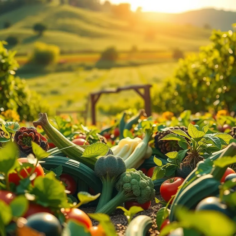 Fresh organic produce in a sunlit orchard.