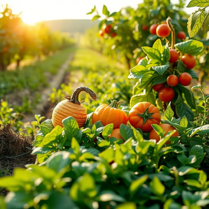 A lush, sunlit orchard thriving with organic produce.