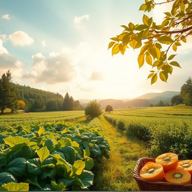 A vibrant scene of healthy produce in a sunlit orchard.