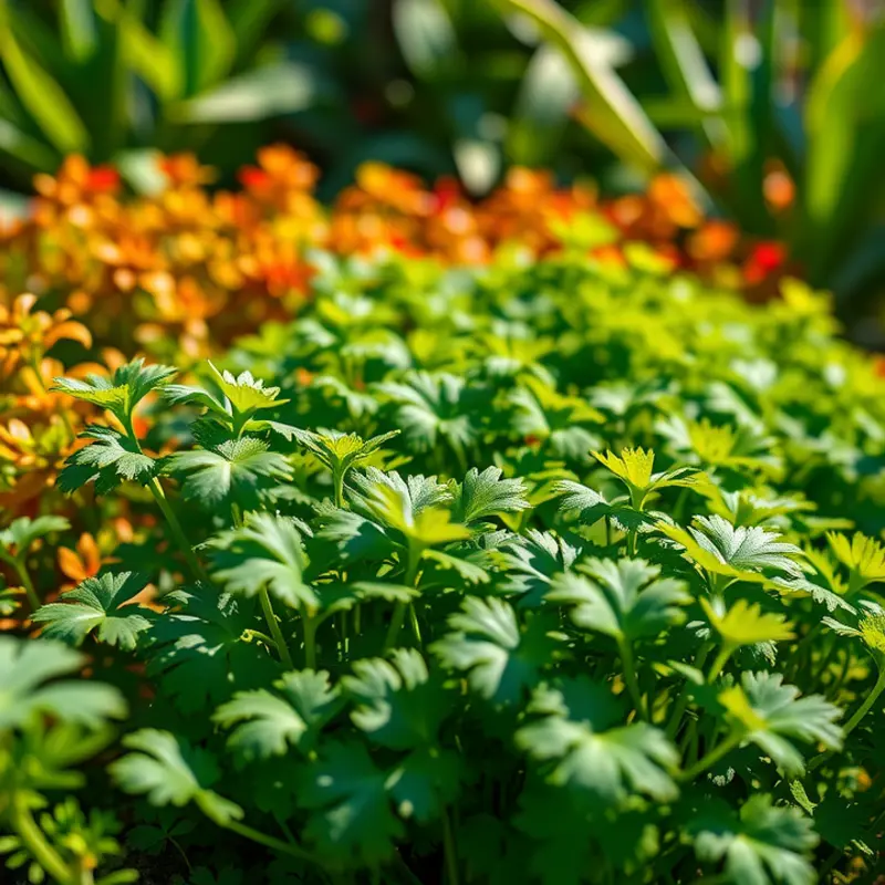 Lush fields of fresh basil basking in the sun.