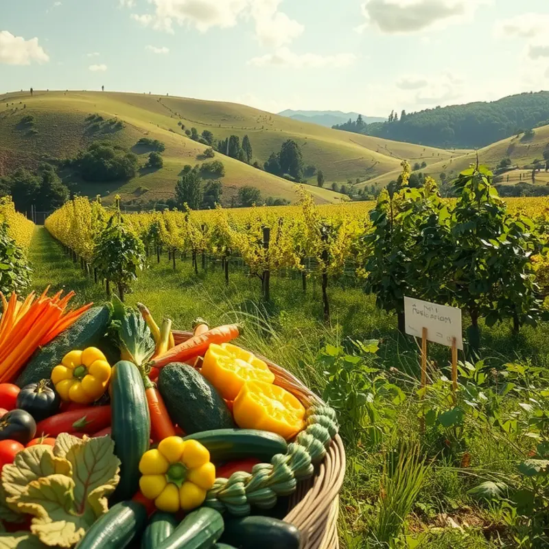 A vibrant organic orchard bathed in sunlight, showcasing the beauty of climate-positive produce.