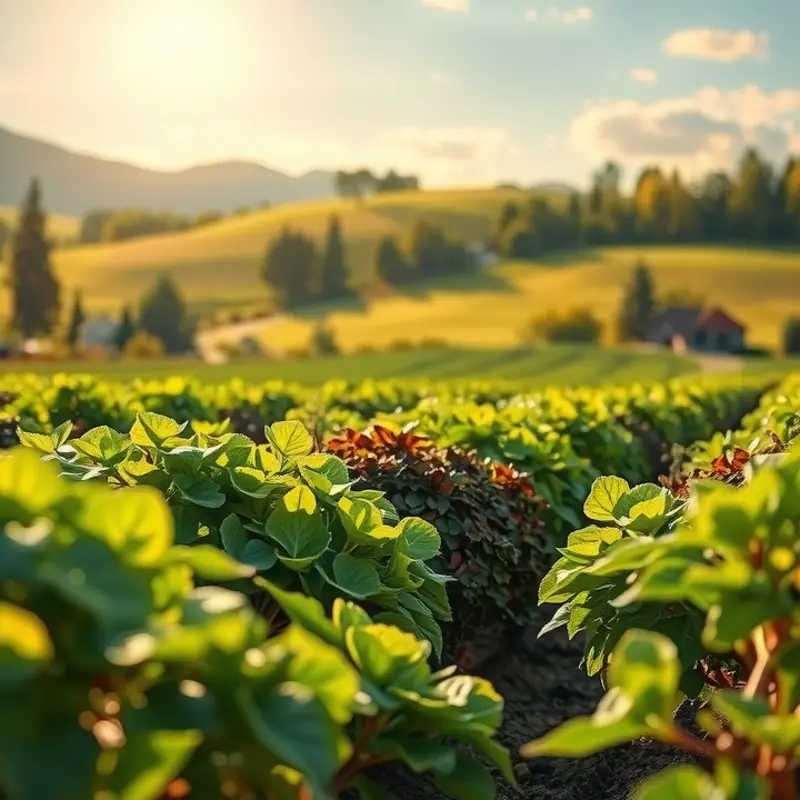 A vibrant organic orchard bathed in sunlight, showcasing the beauty of climate-positive produce.