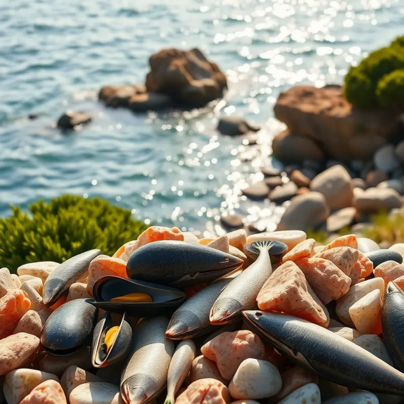 A serene coastal view showcasing the bounty of fresh seafood.