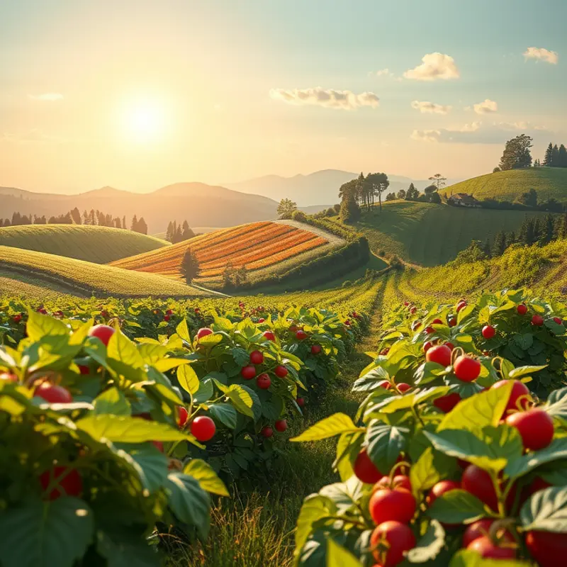 A vibrant landscape showcasing the abundance of organic produce.
