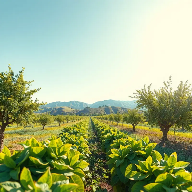 A vibrant sunlit field showcasing an abundance of organic vegetables and fruits.