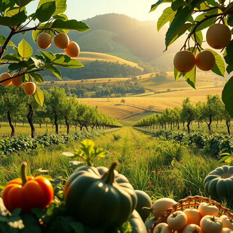 A serene sunlit field highlighting the beauty and bounty of organic vegetation.