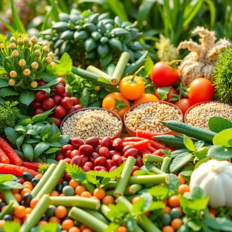 A vibrant local farm filled with organic vegetables and fruits.