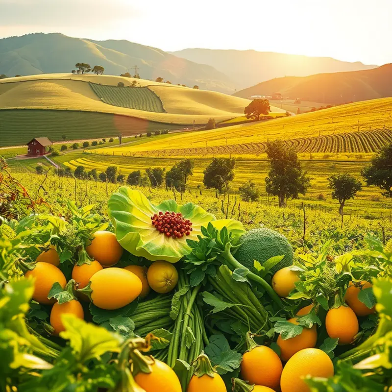 A vibrant sunlit field showcasing healthy, organic produce.